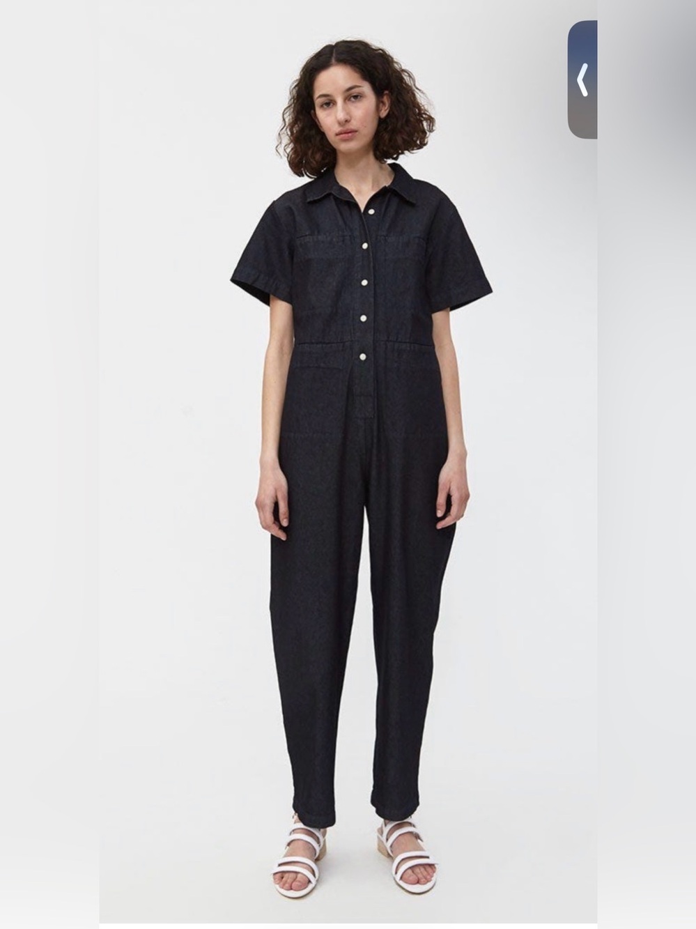 Ilana Kohn Navy Short-Sleeve Button-Front Jumpsuit with Pointed Collar